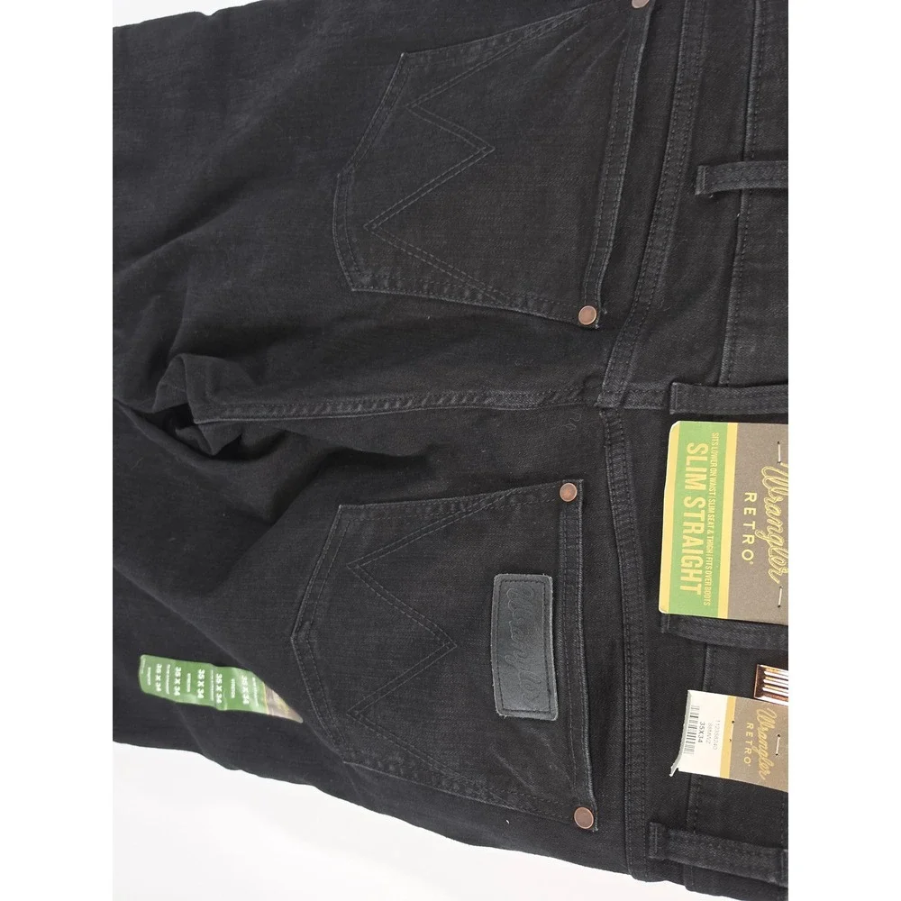 Wrangler Retro Slim Straight Jeans Mens 35x34 Black Stretch Denim 88MWZ